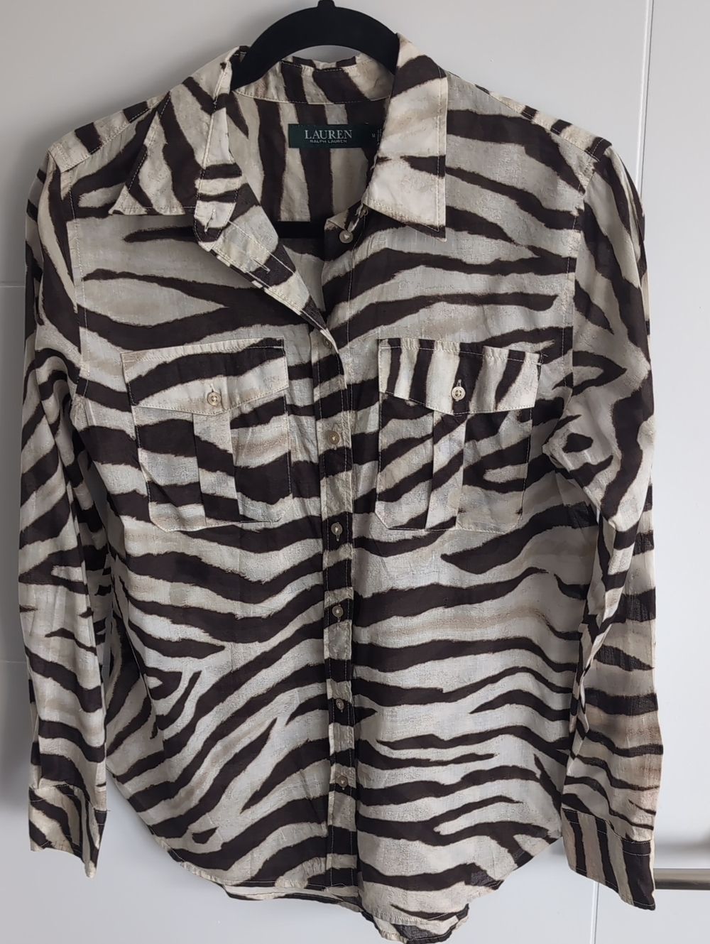 Lauren Ralph Lauren Brown & Cream Zebra Print Cotton Shirt Size M